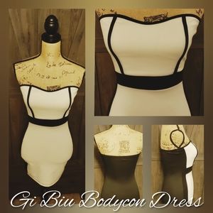 Gi Biu Black & White Strapless Bodycon Dress